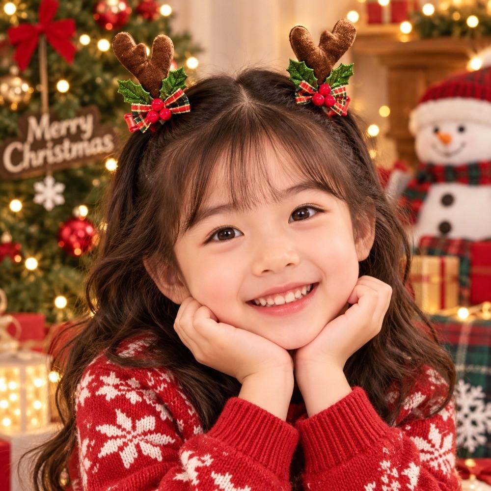 2pcs/set Red Plush Christmas Hair Accessory Pom-pom Plush Hair Clips  Party