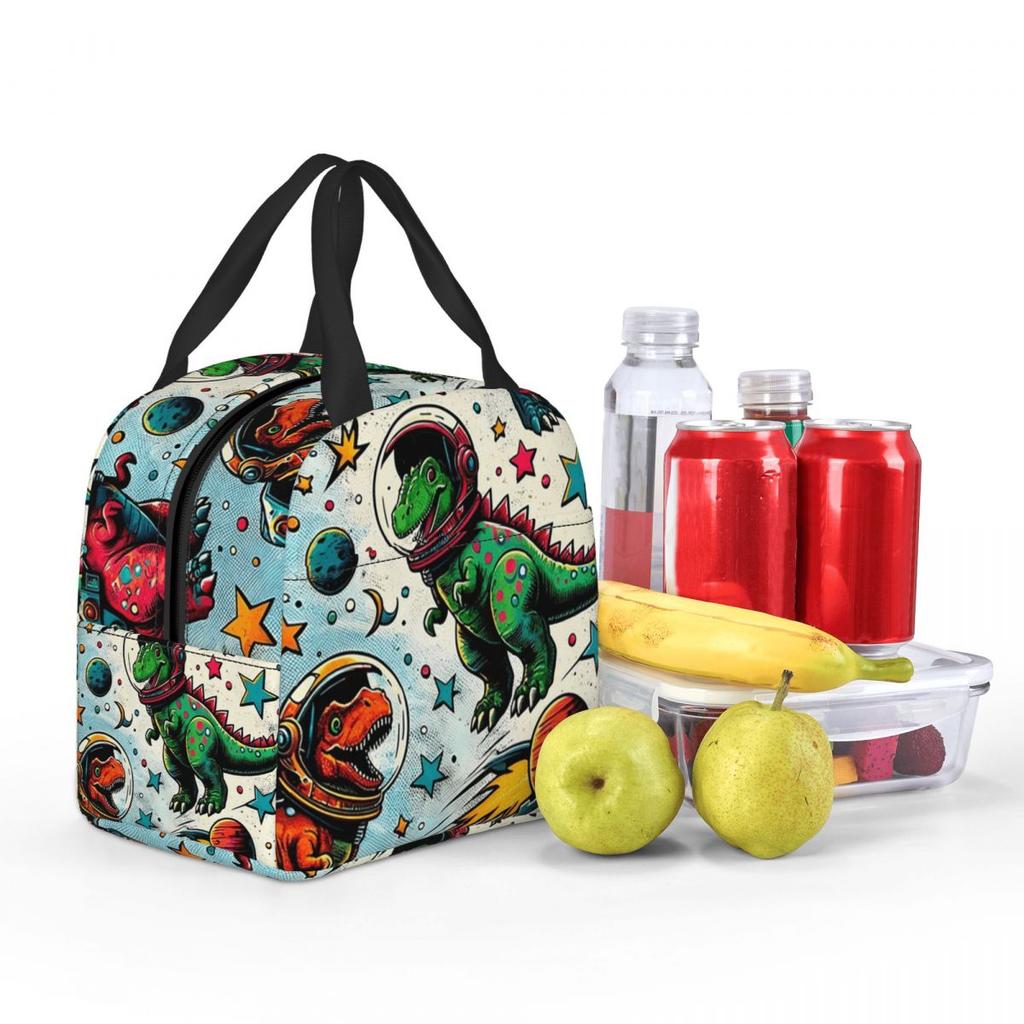 Cartoon Dinosaurs In Space Insulated Lunch Bag for Women Office Cooler Thermal Food Box Tote Leakproof Lunch Boxes Container