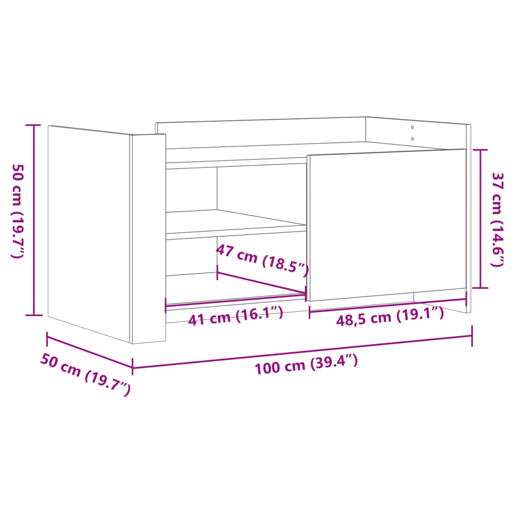  Coffee Table, Grey Sonoma Oak, 100x50x50 Cm