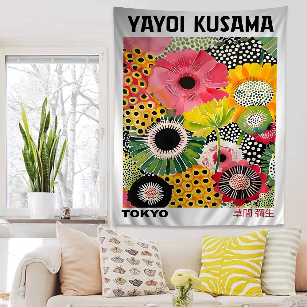 Yayoi Kusama Art Exhibition Pumpkin Flower Wall Art Hanging Bohemian Tapestry Home Decoration hippie bohemian Home Decor