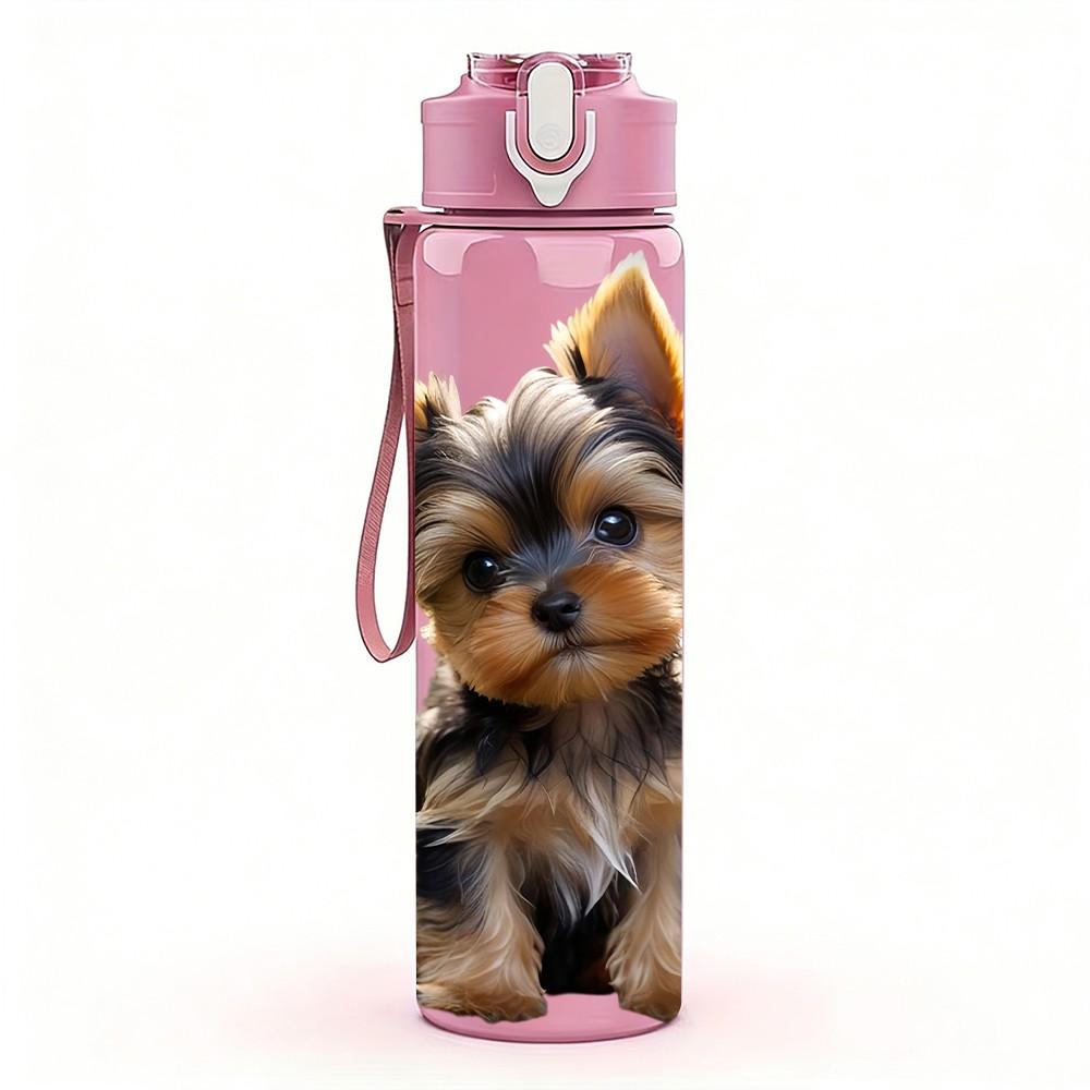 1PC Front Facing Yorkie Puppy 750ml Color Plastic Sports Water Bottle Leakproof Flip Straw Lid Suitable for Sports Office Home Use