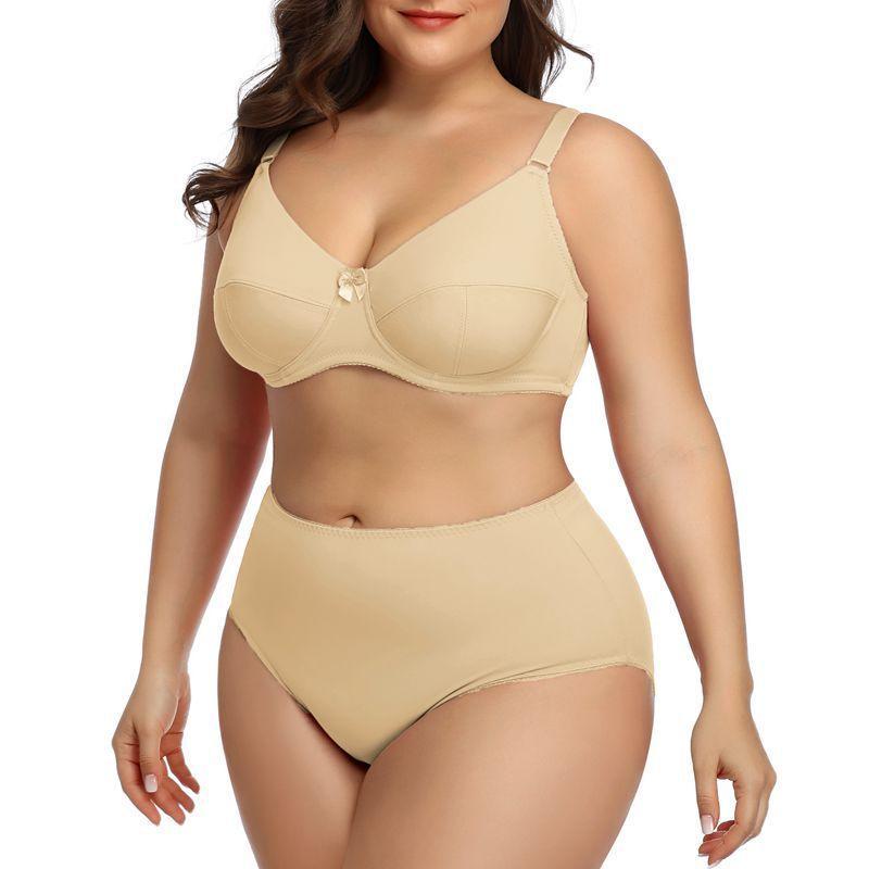 European and American Plus Size Bra Set Ultra-thin Sexy Underwear Comfortable Breathable Large Cup Smooth Bra