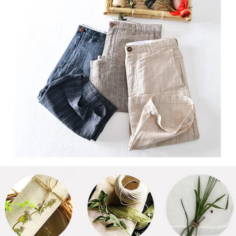 Summer Fashion Striped Men's Shorts Breathable Beach Baggy Short Pants Harajuku Style Daily Casual 55linen45cotton Shorts Youth