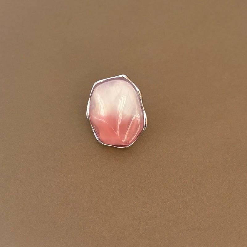 Adjustable Gradient Pink Layered Necklace Set With Earrings Ring Women Resin Geometric Pendant On Gold-Plated Snake Chain