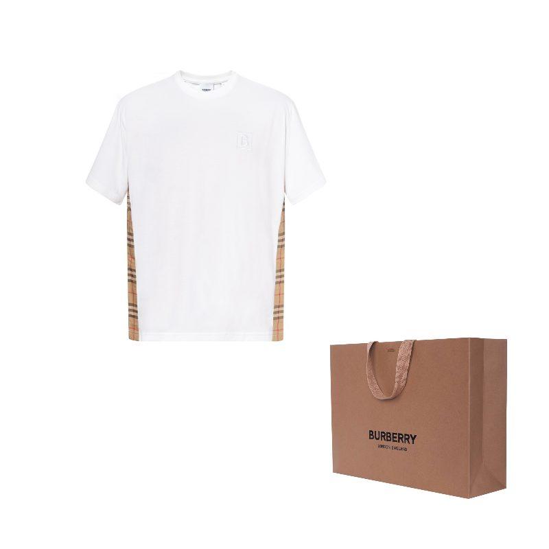 Burberry FW22 Check Panel Cotton T-shirt White 80615531