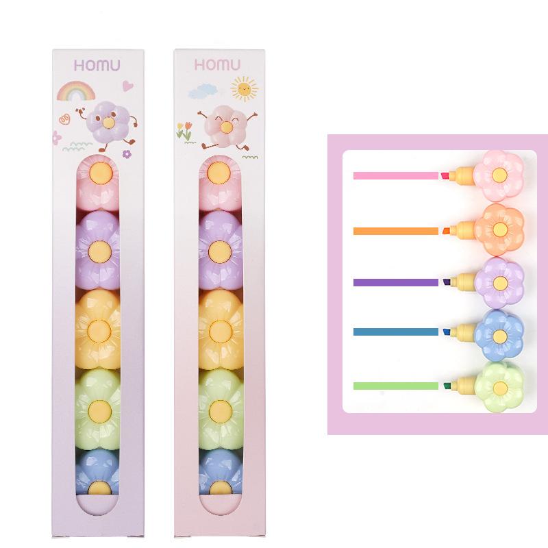1 Stück 5 Farben süße Kawaii Blume Candy Farbe Textmarker Büro Schulbedarf Geschenk