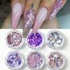 Nail Glitter, Lavender Purple Aurora Opal Sequin Glitter 6-Color Set Nail Glitter