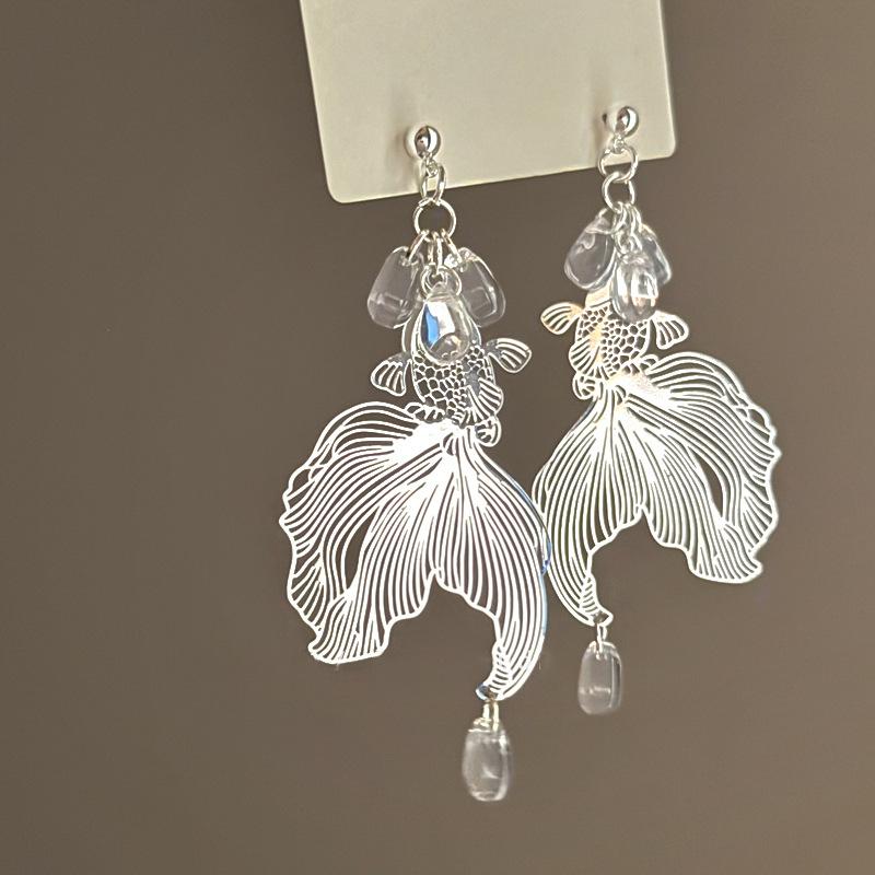 

Silver Needle New Chinese Resin Koi Earrings Niche Simple Design Earrings National Style Advanced Earrings Women