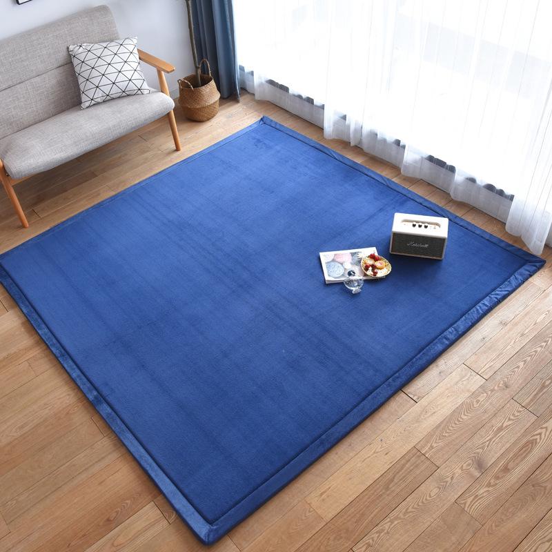 Deep Blue Tatami Floor Mat: 2cm Thick Coral Fleece, 3m X 2m