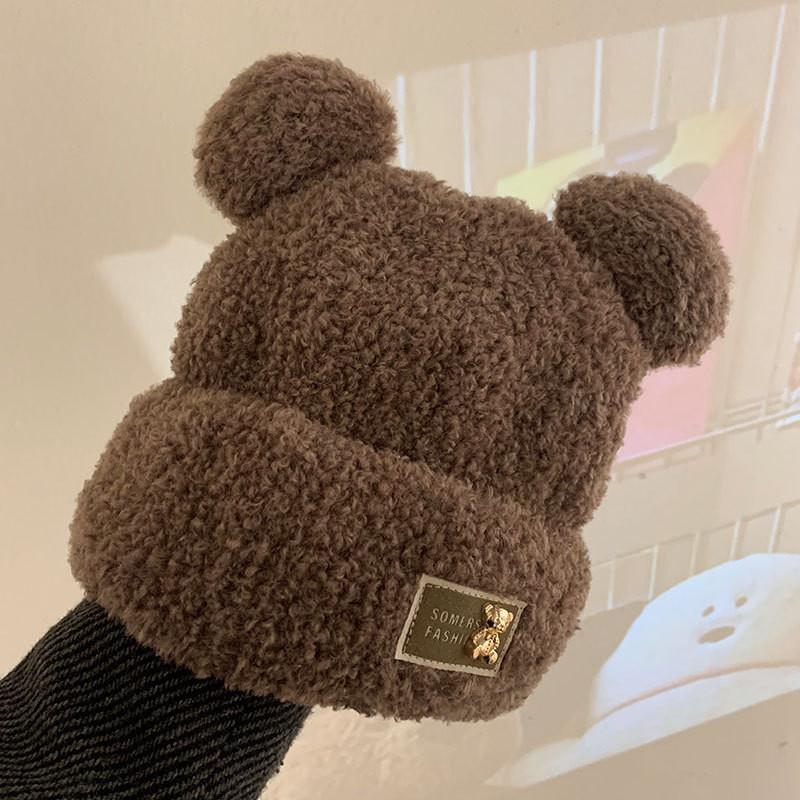 Fashionable Bear Womens Plush Hat Soft Knitted And Warm Winter Headwear