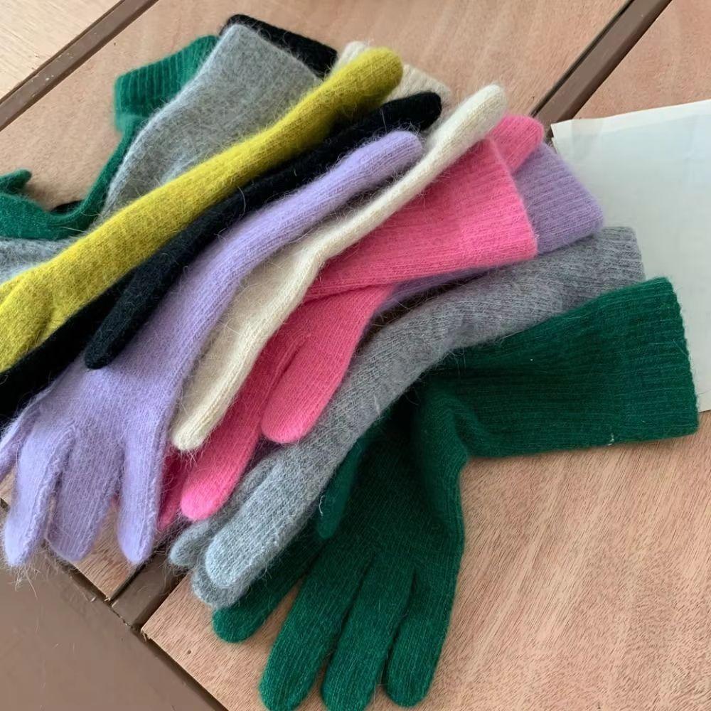 Faux Fur Flannel Gloves Solid Color Winter Women Gloves Fashion Long Rabbit Fur Gloves  Gift