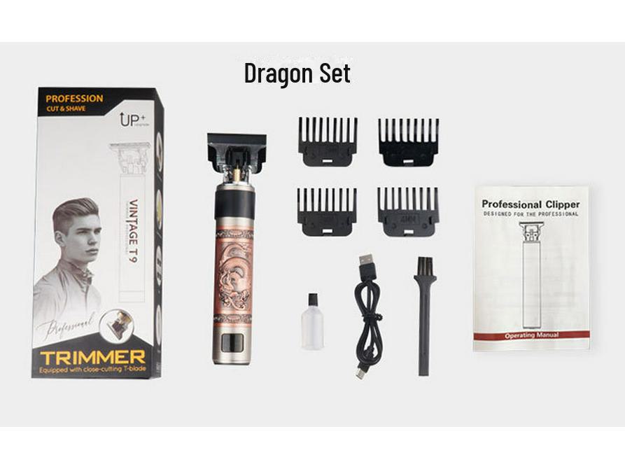 T9 Digital Display Skull Head Hair Clipper: USB Rechargeable, Zinc Alloy Trimmer for Precision Shaving and Carving.