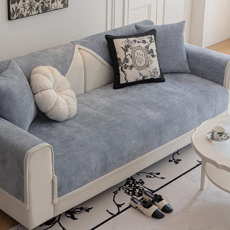 Cremefarbenes Sofakissen im Vier-Jahreszeiten-Stil, universeller Vollbezug, Handtuch, komplett eingewickelter Bezug, Waffelmuster, hochwertiges Sofakissen, rutschfest