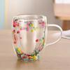 Creative  Flower Pattern Double Wall Glass Cup Clear Heat Resistant High Borosilicate Glass Coffee Mugs  Hot Cold Beer Mug Gift