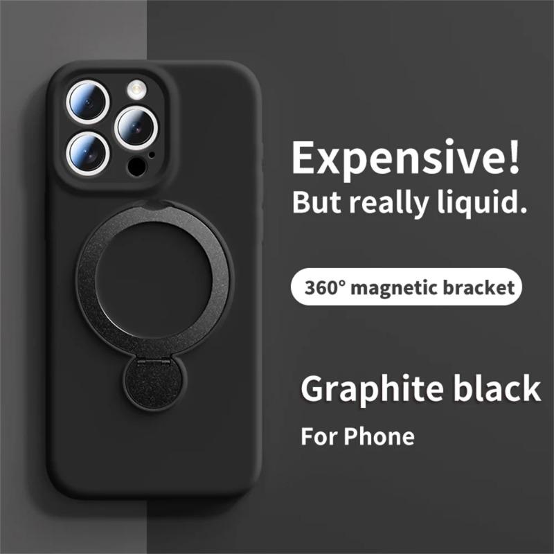 Magnetic Bracket Phone Case For iPhone Air 17 16 15 14 13 Pro Max for Magsafe Liquid Silicone 360°Rotate Metal Ring Stand Cover