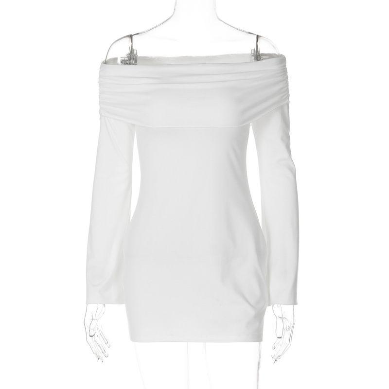 2024 Fashion Style Women's Clothing Autumn New Fashion Elegant Boat-Neck off-the-Shoulder Long Sleeves Skinny Sheath Dress