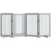 Dog Gate, Freestanding, Foldable, Door & Feet, Wood Frame, 220x36x91cm, Light Gray