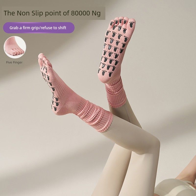 

Yoga Socks Women s Summer Fitness Non-Slip Shock-Absorbing Toe Toe Socks Tube Pilates Sports Professional Calf Socks Pink Five-finger socks