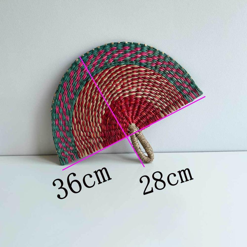 Seaweed Grass Woven Fan Semicircular Handheld Fan Natural Straw Fan Home Decor