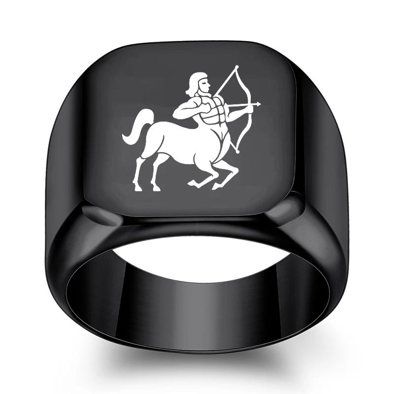 12 Konstelacji Pierścień Kwadratowy Męski Czarny Pierścionek na Palec Dwanaście Konstelacji Biżuteria dla Pary Akcesoria Prezent na Urodziny Rocznicę