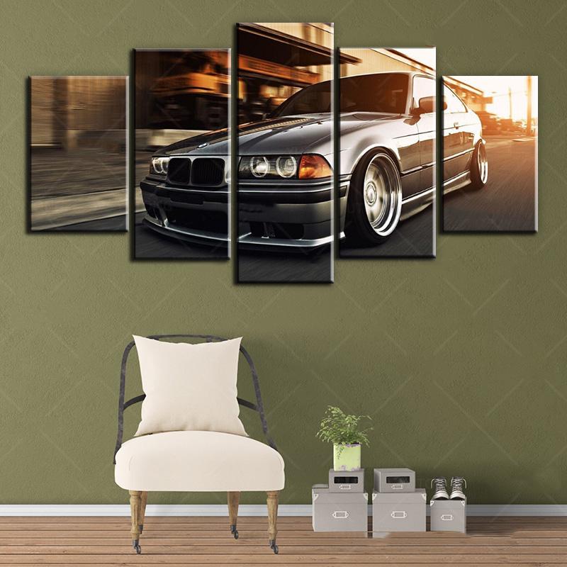 Poster Pittura Auto E36 5 Pezzi Tela Arte Decorazione Casa Auto Sportiva Stampa Quadro Murale Interno Soggiorno Cornice