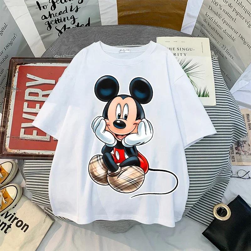 Kawaii Disney Women Fashion Cartoon Mickey Minnie Printed T-shirt Tops Summer Female Casual Short Sleeves Streetwear Tshirts