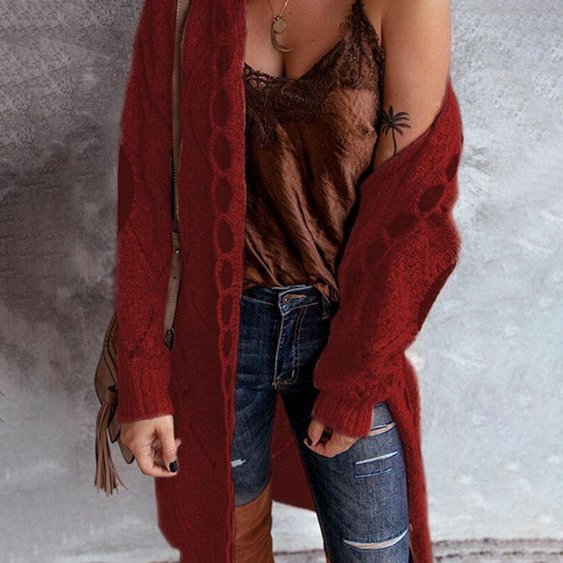 

Осенне-зимний женский кардиган с капюшоном, повседневный вязаный кардиган, темперамент, элегантный свободный свитер XXXXL красный