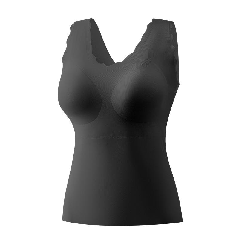 

Бесшовный жилет из ледяного шелка большого размера, дышащая удобная верхняя одежда, V-образный вырез, сетка, фиксированная чашка, нет необходимости носить нижнее белье M чёрный