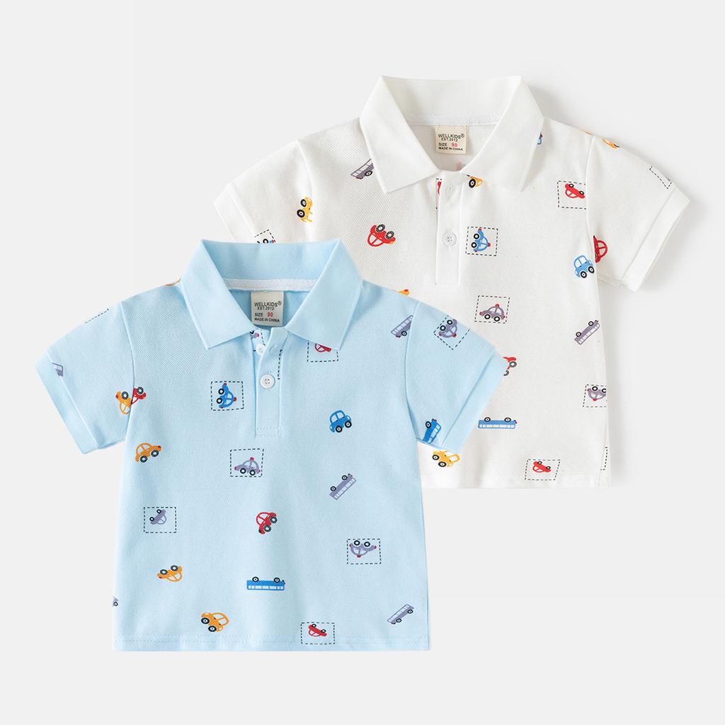 Boys Printed Polo Shirt Short Sleeve Collared T Shirt Casual Summer Fashion Top Clothing for Toddler and Kids