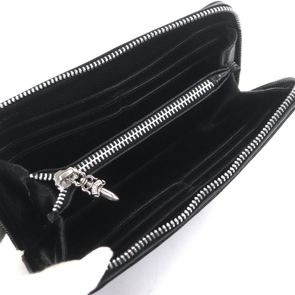 Great CHROME HEARTS Purse REC ZIP Black Leather Mens Used