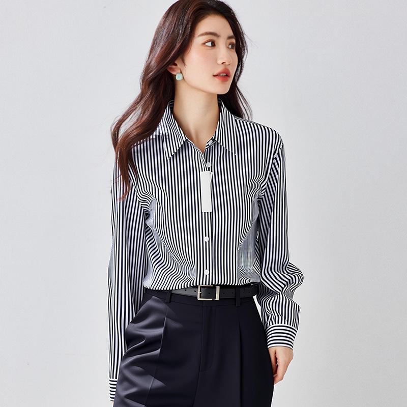 2025 Korean Style Women's Striped Cotton Shirt - Spring Versatile & Professional