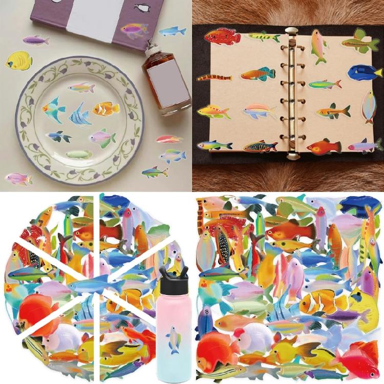 50 Sheets Fish Sticker Decorative Sticker Fish Decal Reward Sticker Sea Animal Sticker Decorative Label Sticker