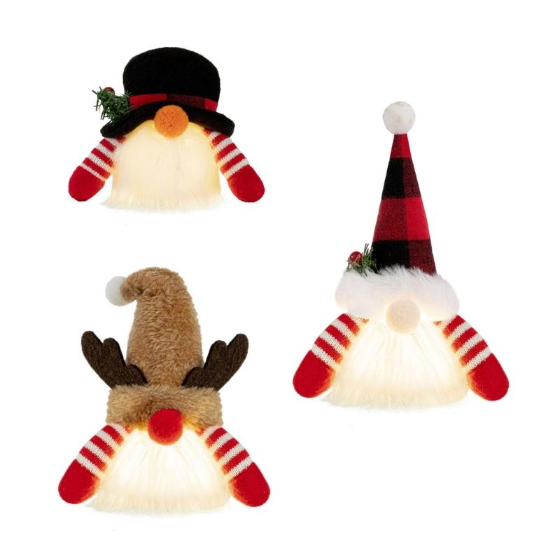 

3Pcs Glowing Holiday Plush Santa Snowman Deer Doll Figures Indoor Outdoor Christmas Decoration Ornament 1