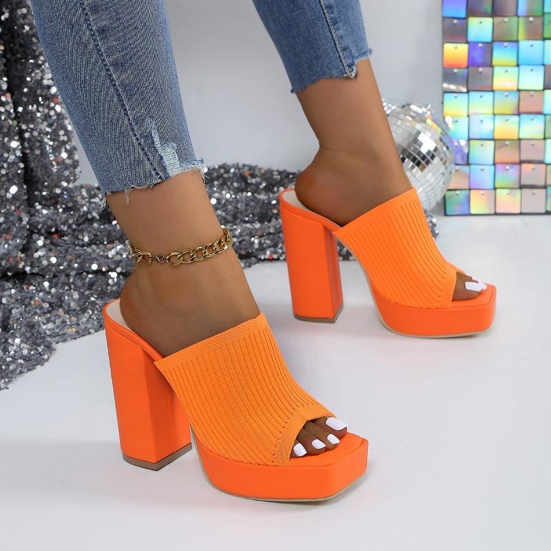 Fashion Women Sandals Knitted Platform Slippers Chunky High Heels Women Peep Toe Fashion Ladies Sandals Outdoor Lightweight Shoes Women