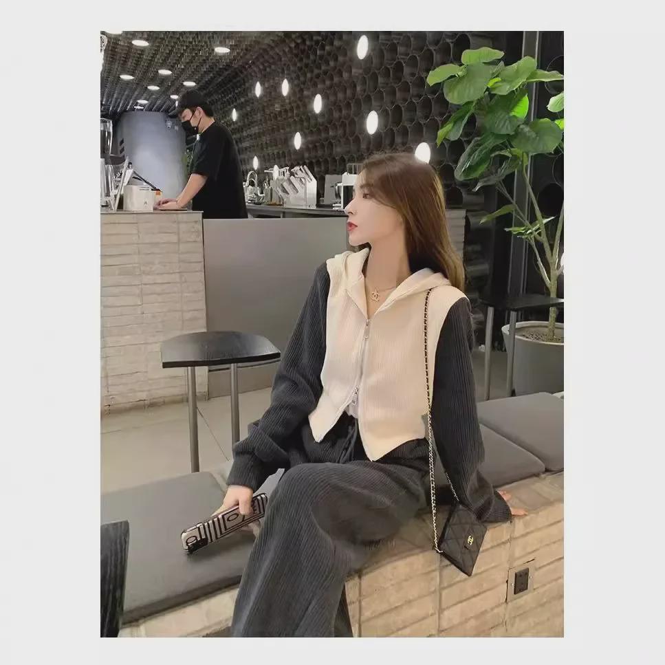 Women's Autumn Fashion Slim-Fit Sweatshirt & Wide-Leg Pants Two-Piece Set