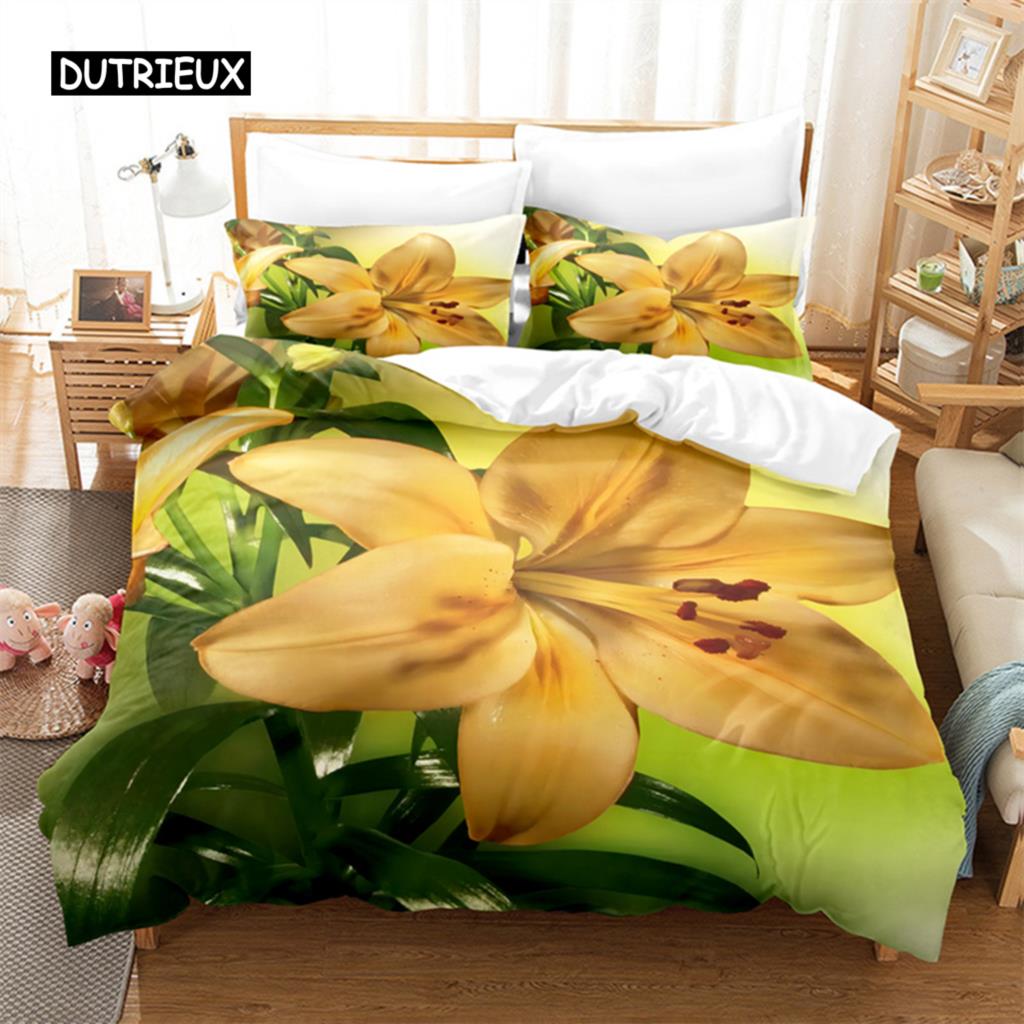 Yellow Flowers Queen Size Sleep Bedding Collection Bed Cover Collection Bedding Digital Printing Bed Linen King Size Size Bed Cover Collection Bedding