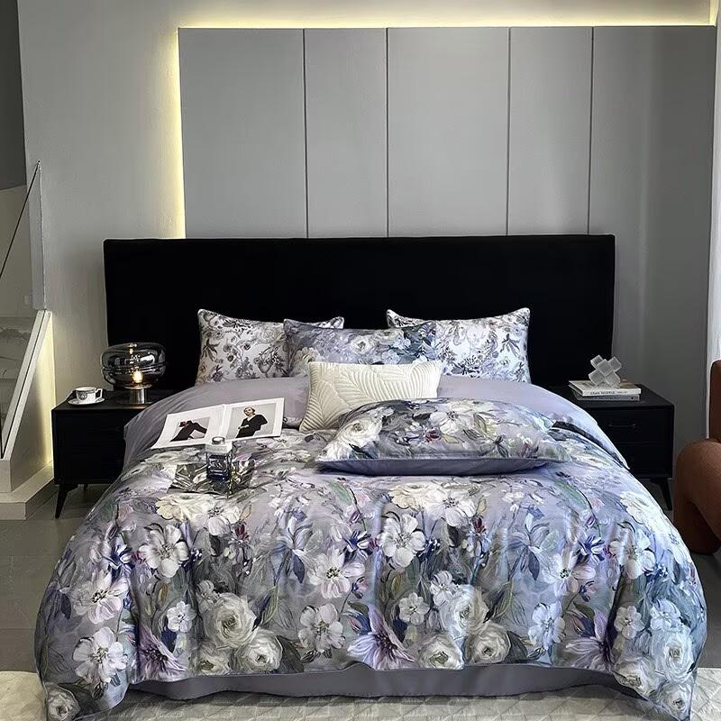 100% Egyptian Cotton Bedding Set 800TC Duvet Cover Set with Bed Sheet and Pillowcase, Vintage Oil Printing Style, Luxury Sheets