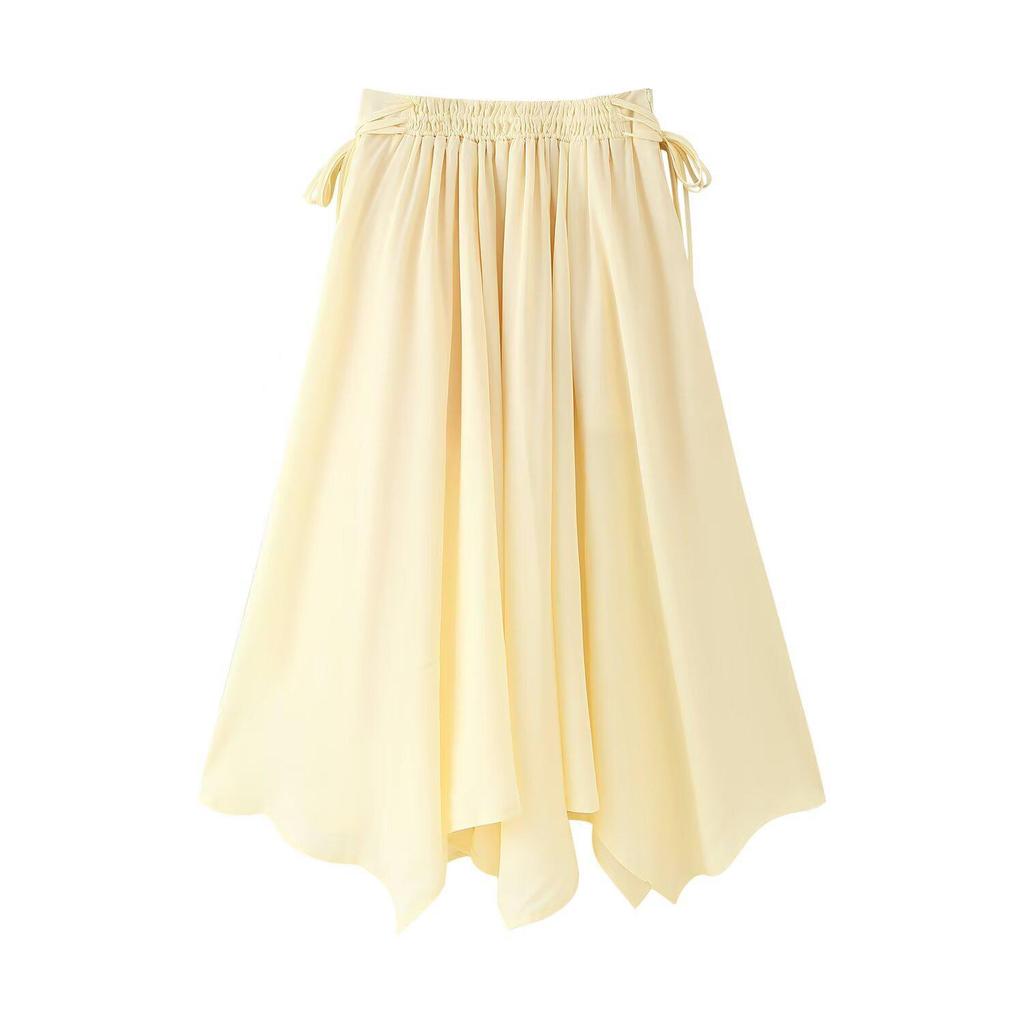 Europäische und amerikanische Damenmode: 2025 Frühling Französisches Rüschen Langarm Oberteil und Midi-Rock Set