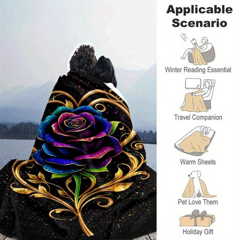 1pc Rose Printing Lightweight Flannel Blanket, Comfortable and Warm Blanket, for Camping Sofa Bed and Couch Office, Suitable for Gift Blanket