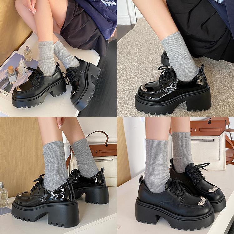 Shoe Shoes for Women Loafers High Sense  Commuting Leather Round Head Shoes Black Thick Soled Casual Leather Shoes