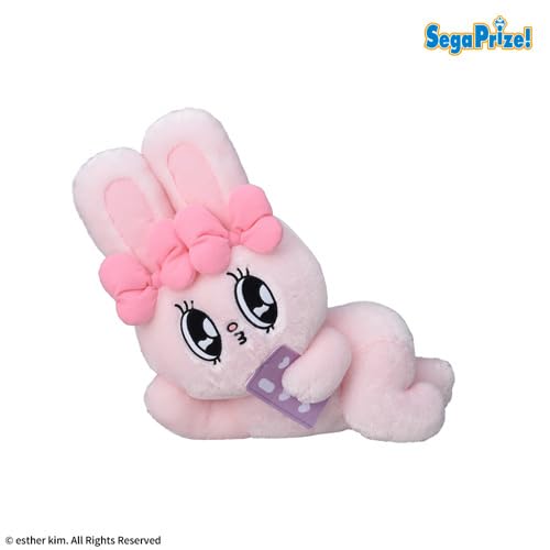 Esther Bunny Plush Toy, LL, Lying Down, Big, Extra Large, Esther Bunny Ribbon Bunny, Pink, Approx. 18.5 inches (45 cm)