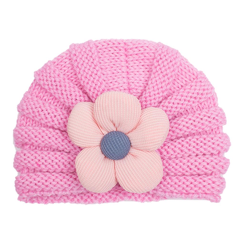 Winter Baby Knitted Floral Hat: Multicolor Wool Hat for Girls