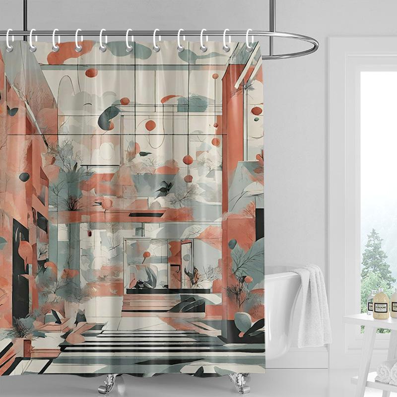 Cartoon cat waterproof shower curtain home decoration bathroom partition shower curtain 180x 200cm with 12 hooks
