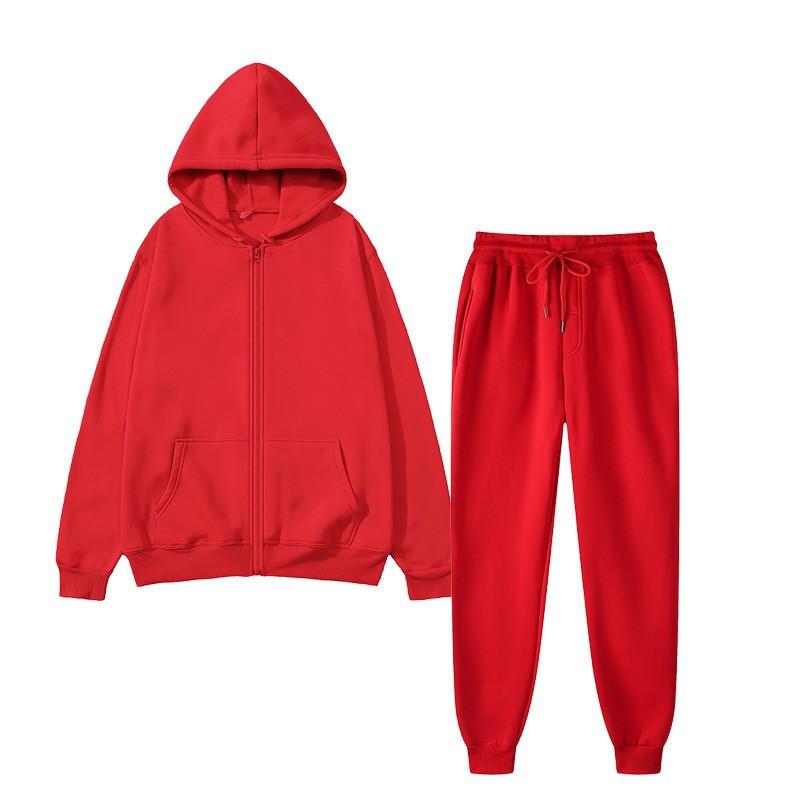Womens Fleece Hooded Zip Tracksuit Loose Fit Solid Color Sportswear Set