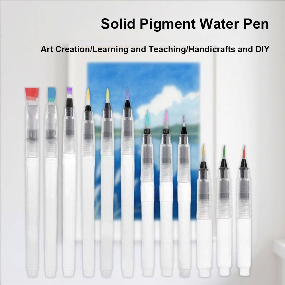 12pcs Flat Head Solid Pigment Water Pen Water Storage Watercolor Pen Set Planner Decoration