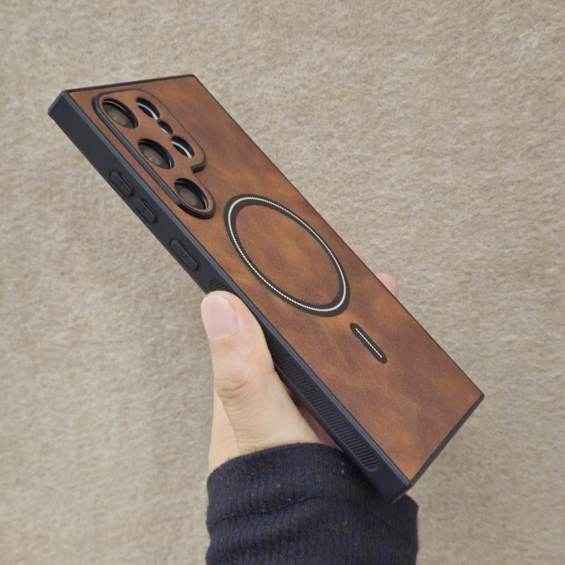 Leather For Magsafe Case For Samsung Galaxy S26 S25 S24 S23 S22 S21 Ultra Plus Shockproof Matte Magnetic Armor Back Funda