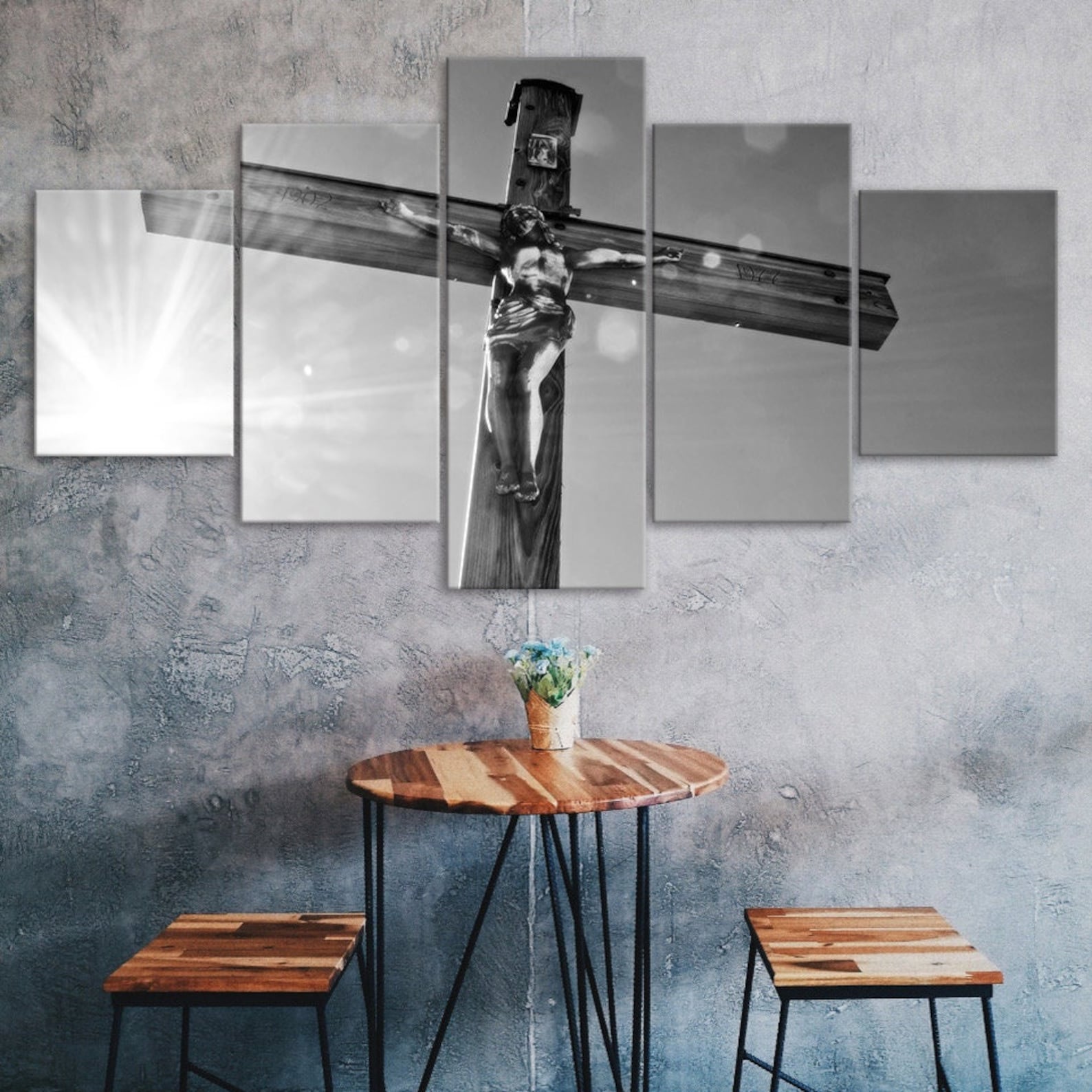 

Cross Jesus Christ Religious 5 Piece Five Panel Wall Canvas Print Modern Art Poster Picture Home Decor Gift For Him For Her 20X35 20X45 20X55CM