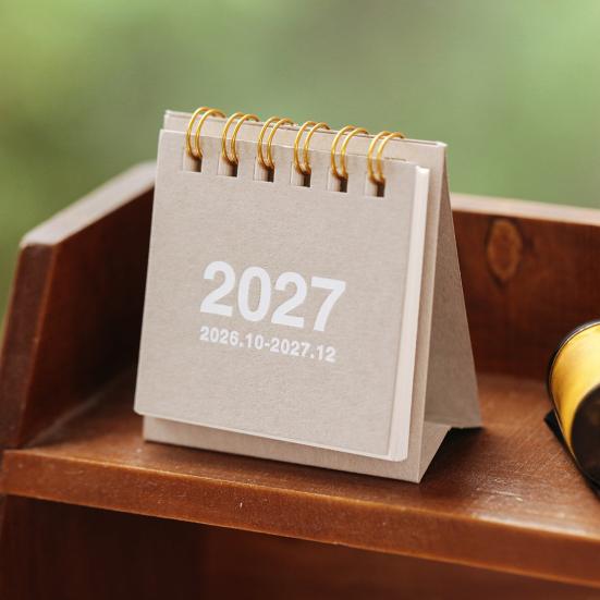 Tragbarer Schreibtischkalender für das Büro, Mini-Schreibtisch 2026-2027, Okt. 2026 bis Dez. 2027, Aufstellbarer Klappkalender, Kleiner funktionaler Planungskalender, 14