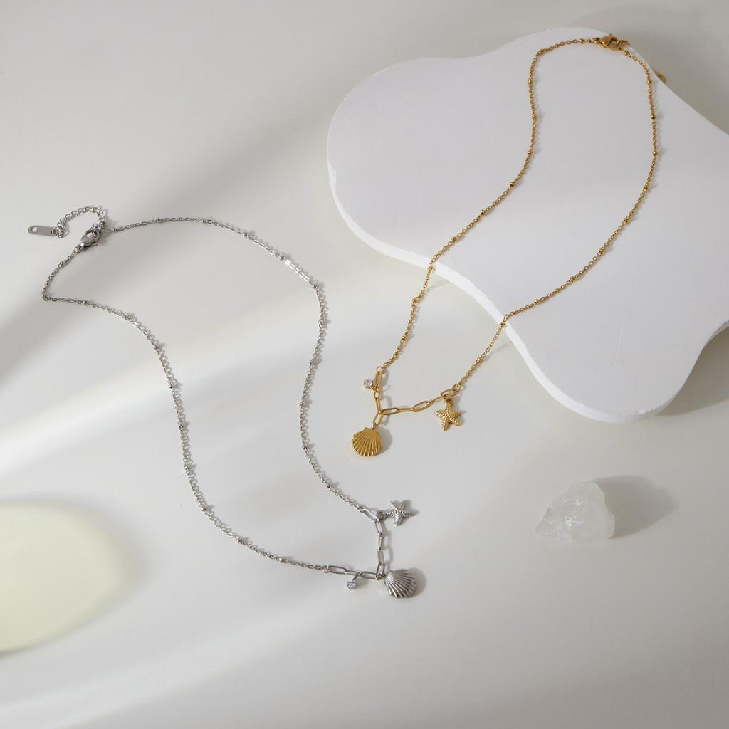 Stunning Gold And Silver Titanium Steel Starfish Shell Pendant Necklace For Women