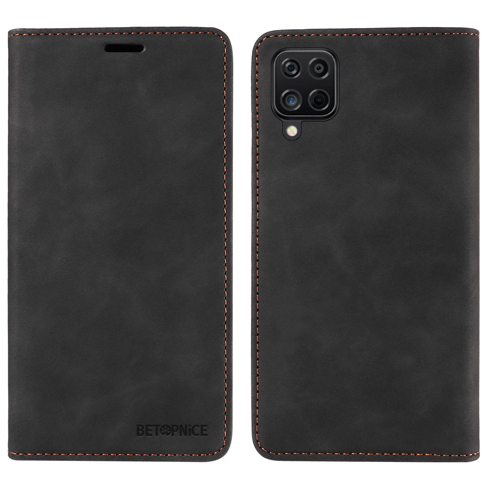 

БЕТОПНИЦЕ 003 Для Samsung Galaxy A12/M12/F12 Чехол-книжка из ПУ кожи с подставкой Чехол для телефона Кошелек с RFID-блокировкой Black